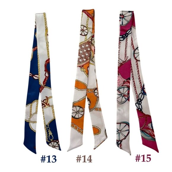 Silk Slim Scarf Red Carriage and Rope Print 35 x 1.5 Inches Equestrian Chic No17 - Picture 11 of 11